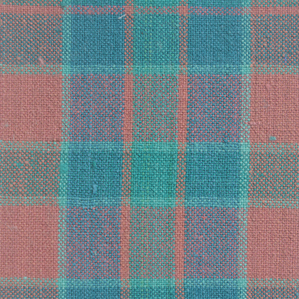 Cotton green turquoise and pink checked fabric