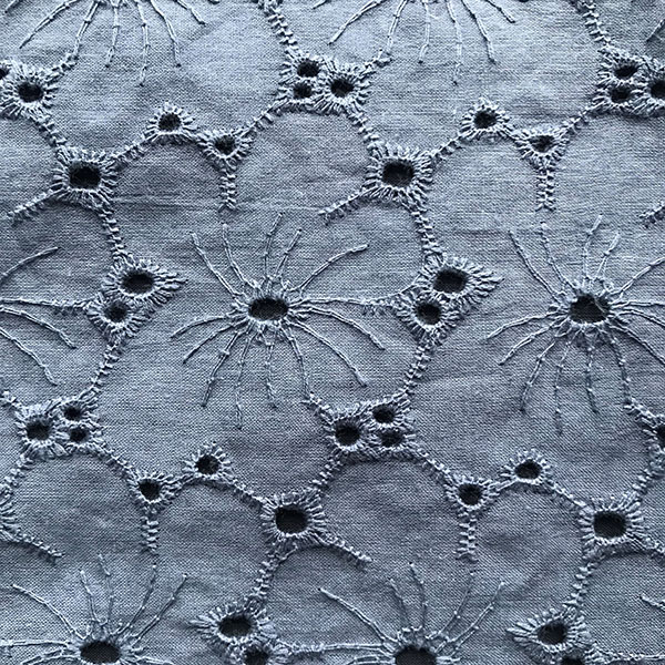Denim Blue Embroidered Cotton for Chemo Headscarf