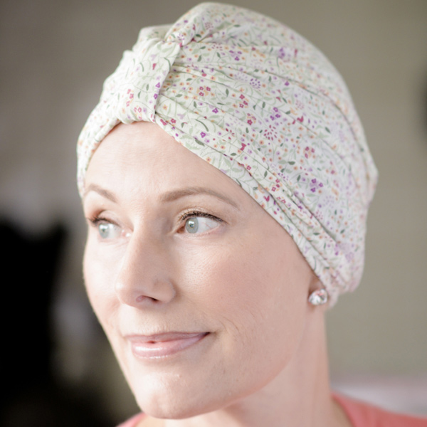 Turban style hat for cancer patients in Liberty Jersey