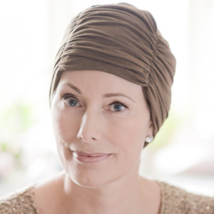 Ruched Olive hat for cancer patients