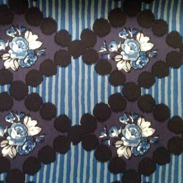 Cancer Scarf Fabric in Silk Geometric Floral Blue Pattern