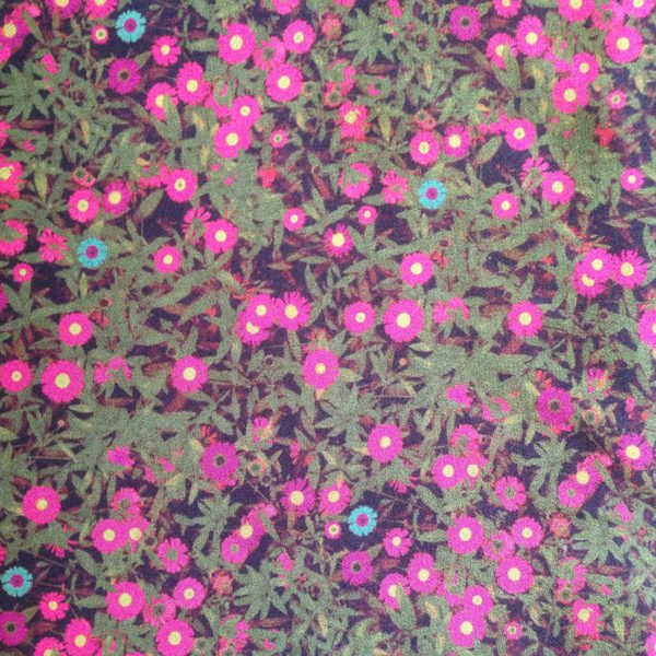 Cancer Scarf Fabric in Silk with Small Khaki and Pink Floral Pattern