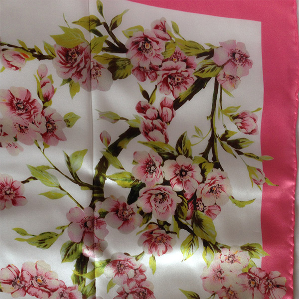 White pink blossom silk fabric for cancer scarf