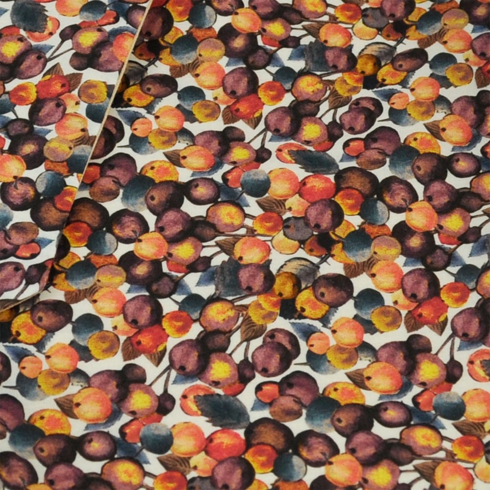 Liberty Brown Orange Grey Berries Fabric for Chemo Hat