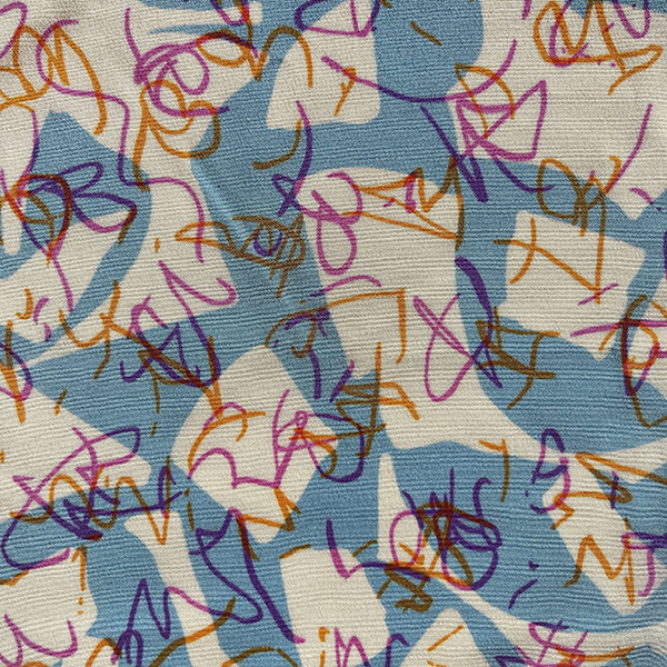 Squiggle Blue Cream Fabric for silk cancer headscarf