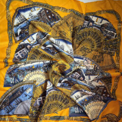 Yellow and navy oriental scarf for Sophia cancer hat